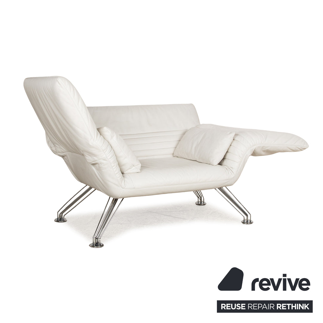 de Sede DS 142 Wing Chaise Longue en Cuir Blanc Fauteuil Canapé Pieds Chromés Fonction Manuelle
