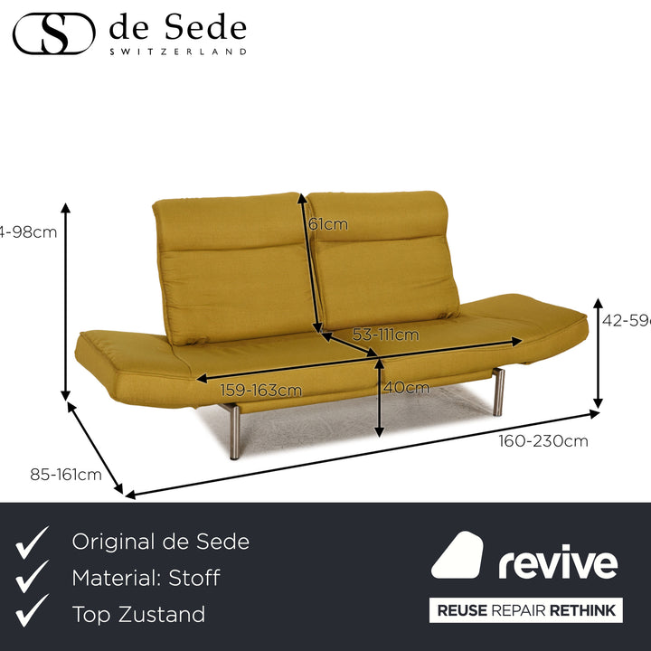de Sede DS 450 Fabric Sofa Yellow Green Two-Seater Function Relaxation Function New Cover