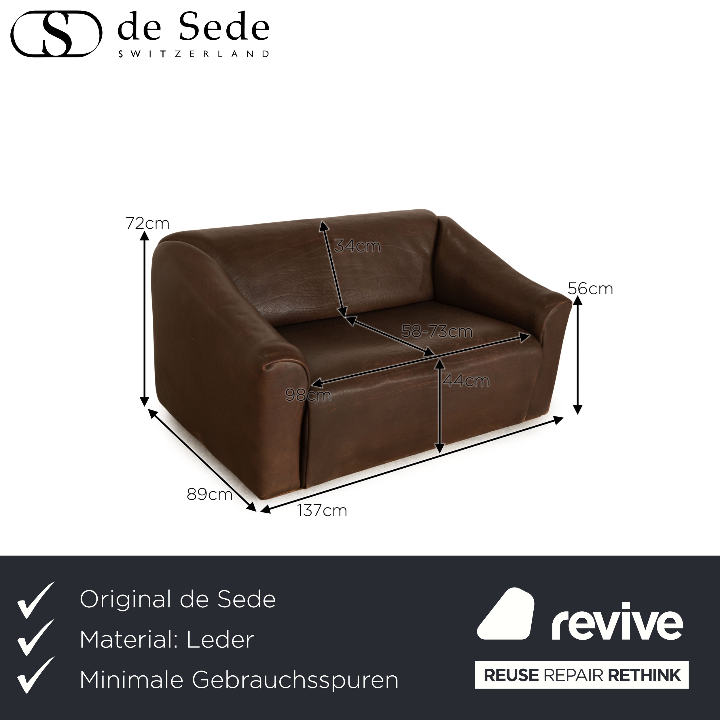 de Sede DS 47 Leder Zweisitzer Braun Sofa Couch manuelle Funktion