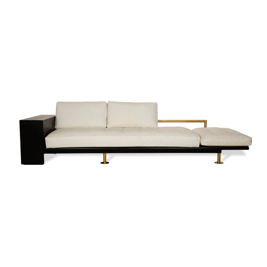 Draenert Leder Liege Creme Weiß Sofa Schwarz Gold Couch manuelle Funktion