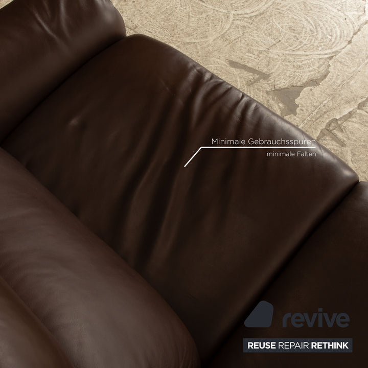 Erpo Porto Leder Sofa Garnitur Braun Zweisitzer Hocker Dreisitzer  Couch manuelle Funktion