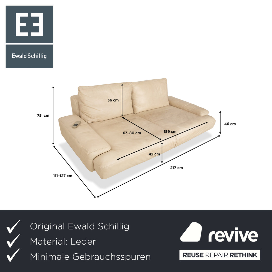 Ewald Schillig Amelia Leather Two-Seater Beige Cream Sofa Couch with Electric Function