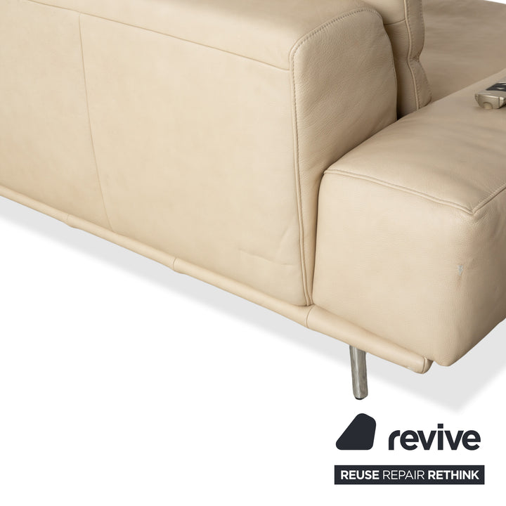 Ewald Schillig Amelia Leather Two-Seater Beige Cream Sofa Couch with Electric Function