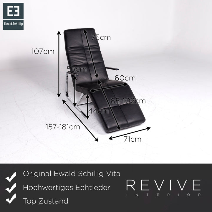 Ewald Schillig Vita Chaise longue design en cuir noir Fonction Relax #9175