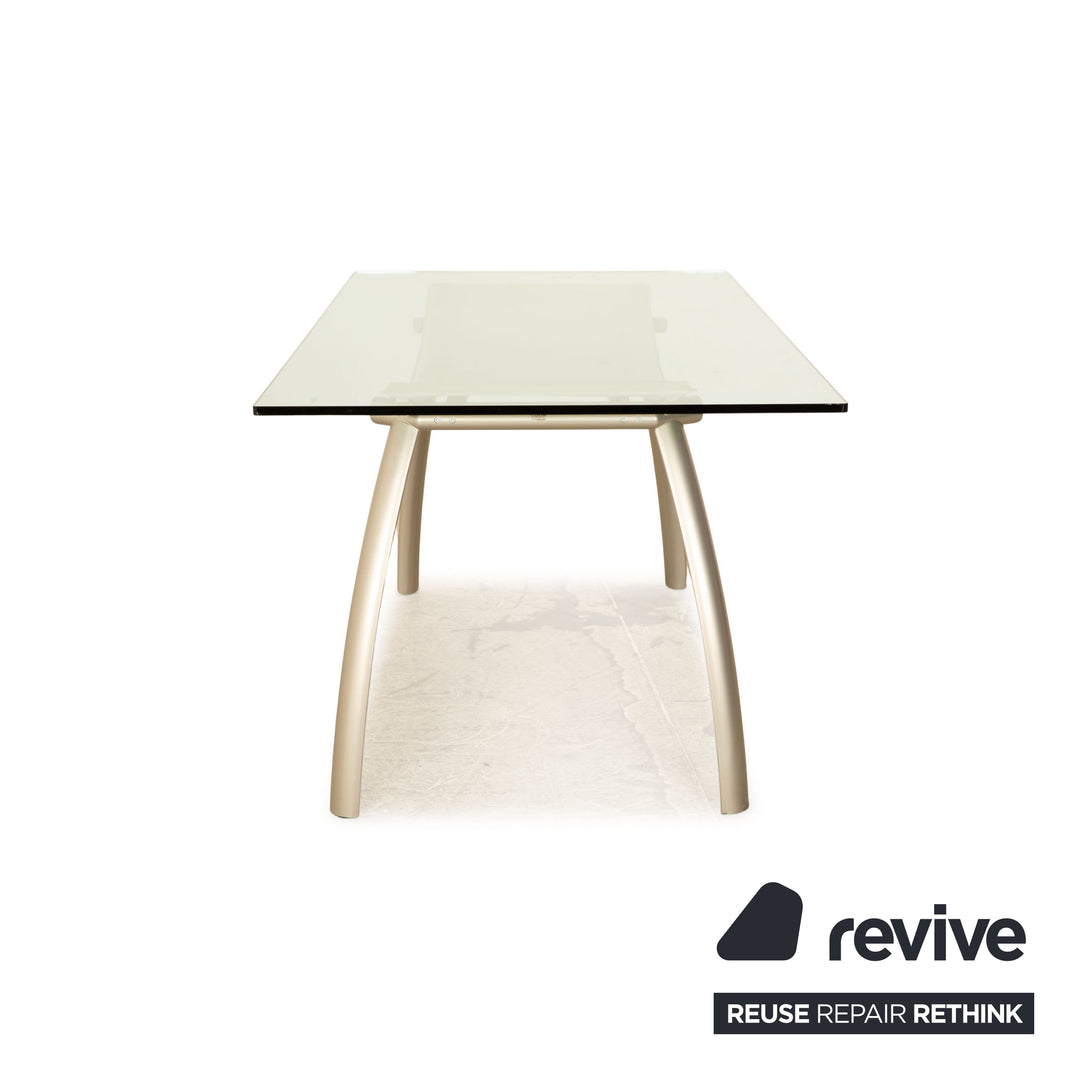 FRAG glass dining table dining room silver cream leather