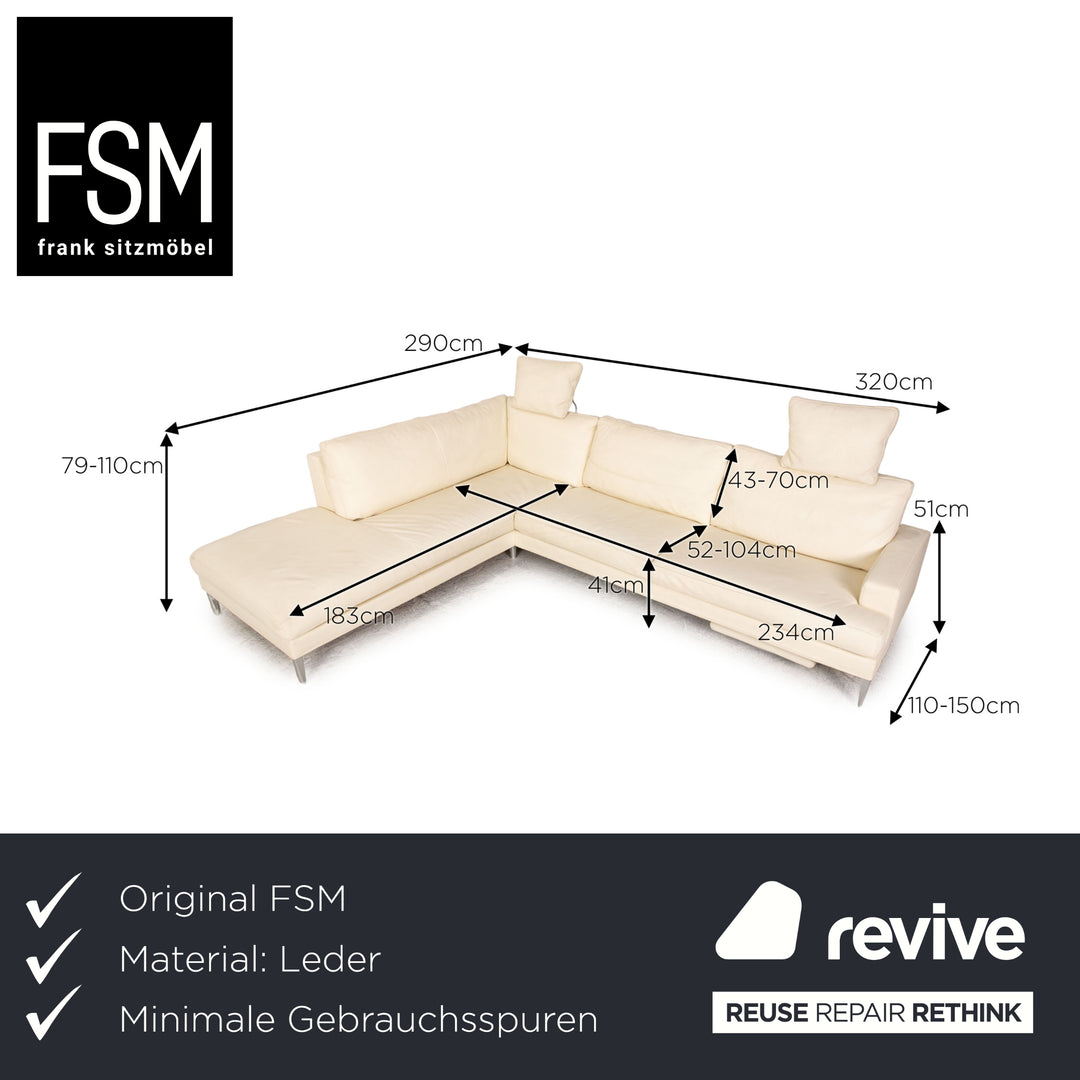 FSM Clarus Leder Ecksofa Creme Sofa Couch Funktion Recamiere links