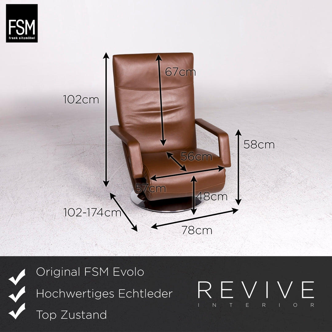 FSM Evolo Fauteuil en Cuir Marron Fonction Relax #9605