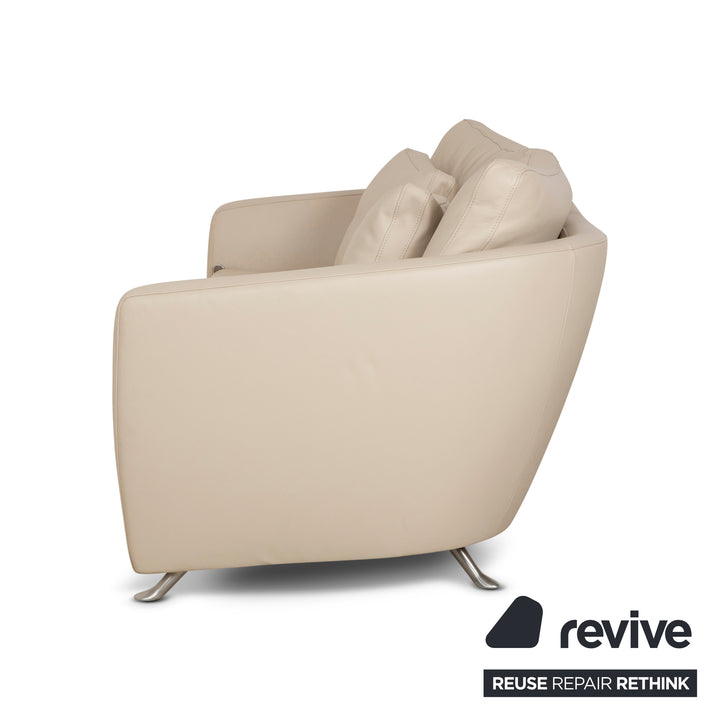 FSM Sesame Leather Three Seater Cream Taupe Manual Function Sofa Couch