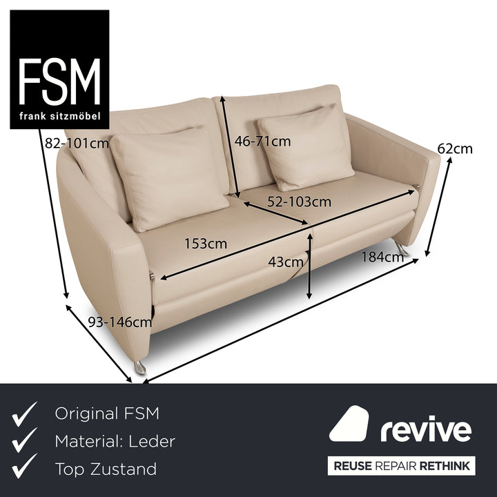 FSM Sesame Leather Three Seater Cream Taupe Manual Function Sofa Couch