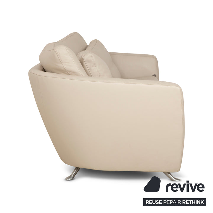 FSM Sesame Leather Three Seater Cream Taupe Manual Function Sofa Couch