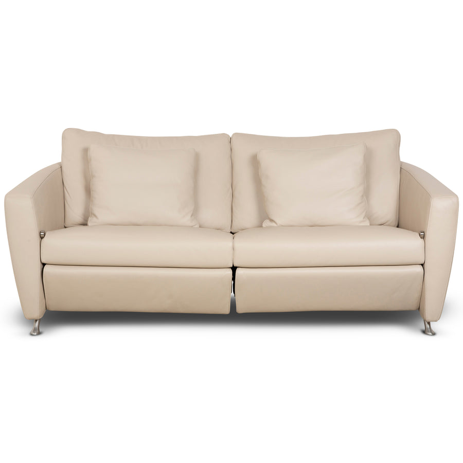FSM Sesame Leather Three Seater Cream Taupe Manual Function Sofa Couch