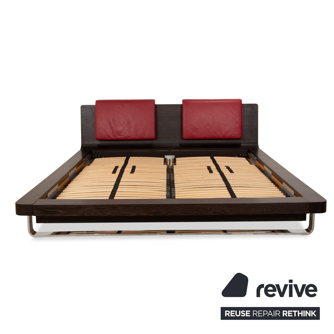 Lit Hülsta Tamis Wood Leather Noir Rouge 180 x 200