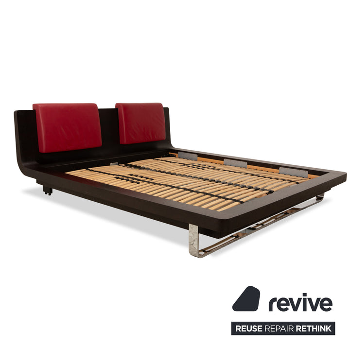 Lit Hülsta Tamis Wood Leather Noir Rouge 180 x 200