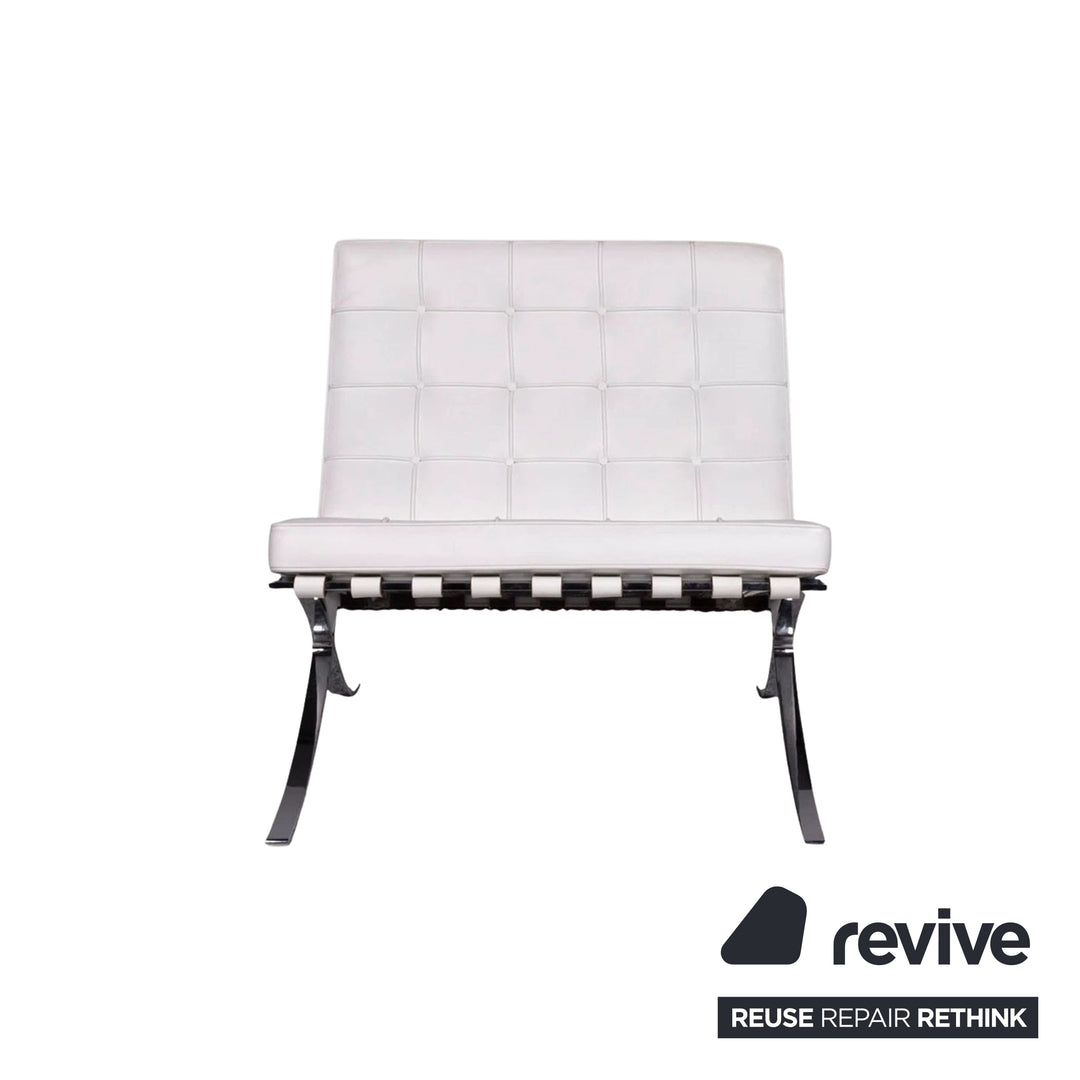 Knoll International Barcelona Chair Fauteuil en Cuir Blanc Bauhaus par Ludwig Mies van der Rohe