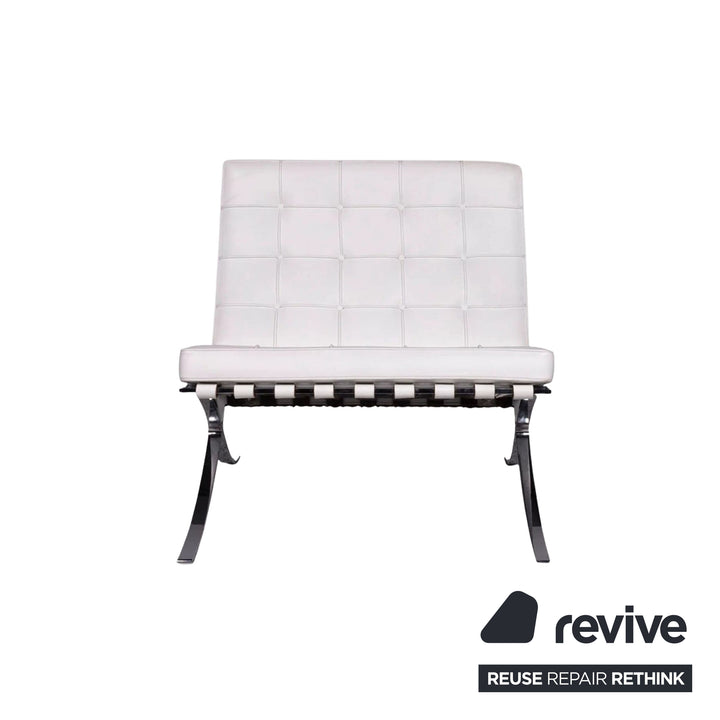 Knoll International Barcelona Chair Fauteuil en Cuir Blanc Bauhaus par Ludwig Mies van der Rohe