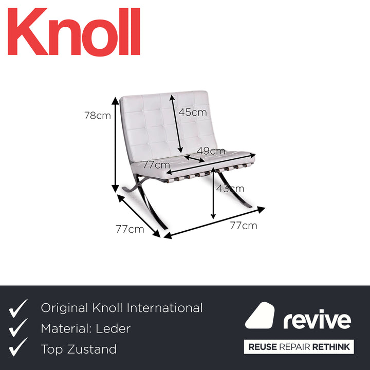 Knoll International Barcelona Chair Fauteuil en Cuir Blanc Bauhaus par Ludwig Mies van der Rohe