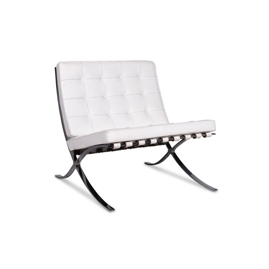 Knoll International Barcelona Chair Fauteuil en Cuir Blanc Bauhaus par Ludwig Mies van der Rohe