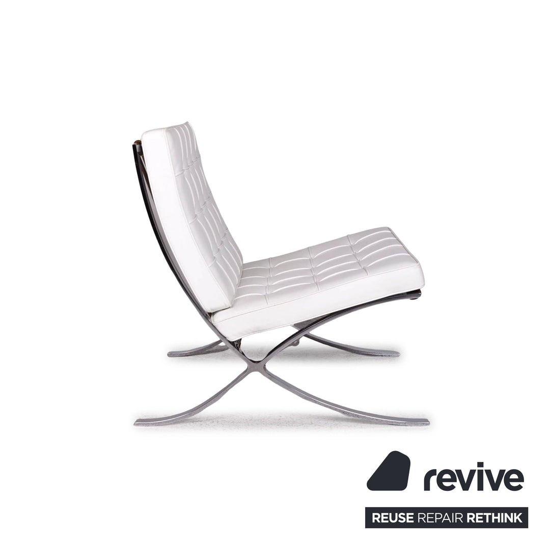 Knoll International Barcelona Chair Fauteuil en Cuir Blanc Bauhaus par Ludwig Mies van der Rohe
