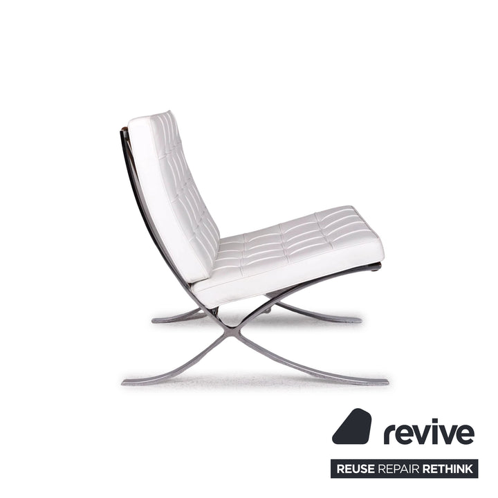 Knoll International Barcelona Chair Fauteuil en Cuir Blanc Bauhaus par Ludwig Mies van der Rohe