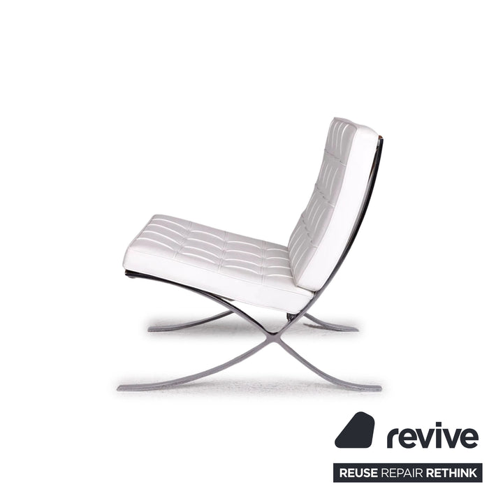 Knoll International Barcelona Chair Fauteuil en Cuir Blanc Bauhaus par Ludwig Mies van der Rohe