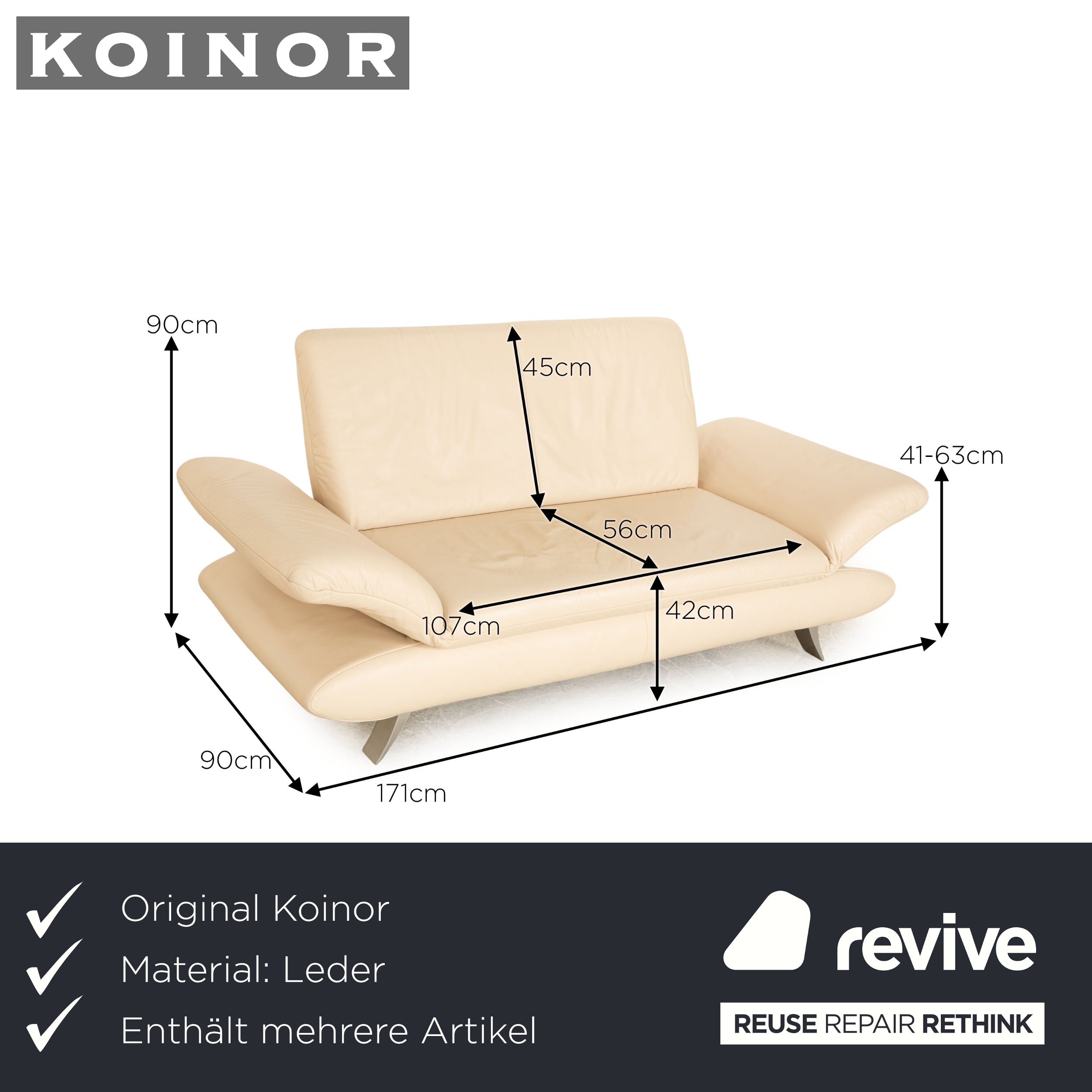 Koinor Rossini Leder Sofa Garnitur Beige Hocker Zweisitzer manuelle Funktion Sofa Couch