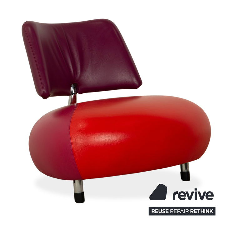 Leolux Pallone Leder Sessel Garnitur Hocker Lila Violett Rot Space Age