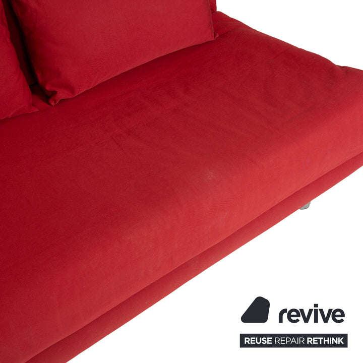 Ligne Roset Multy Fabric Three-Seater Red Manual Sleeper Sofa Couch