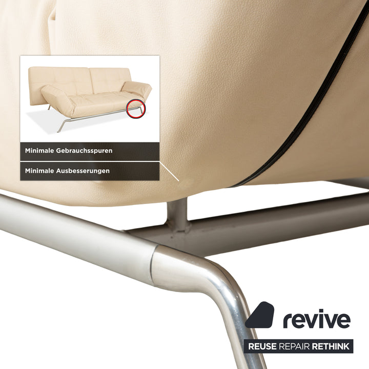 Canapé 3 places Ligne Roset Smala en cuir textile beige crème à fonction manuelle, housse neuve