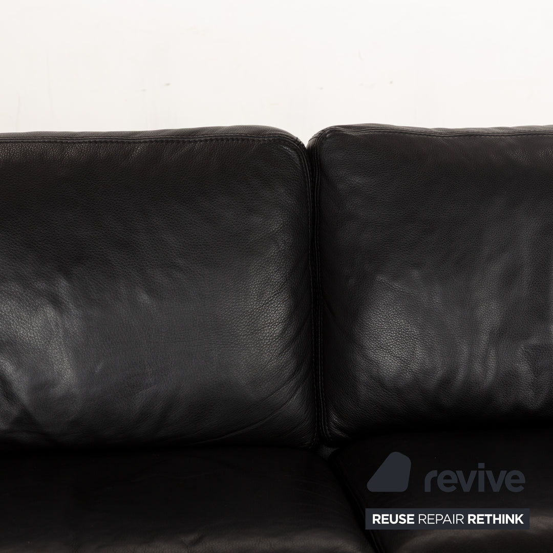 Machalke Diego Leather Corner Sofa Set Black Récamiere Right Sofa Couch Stool