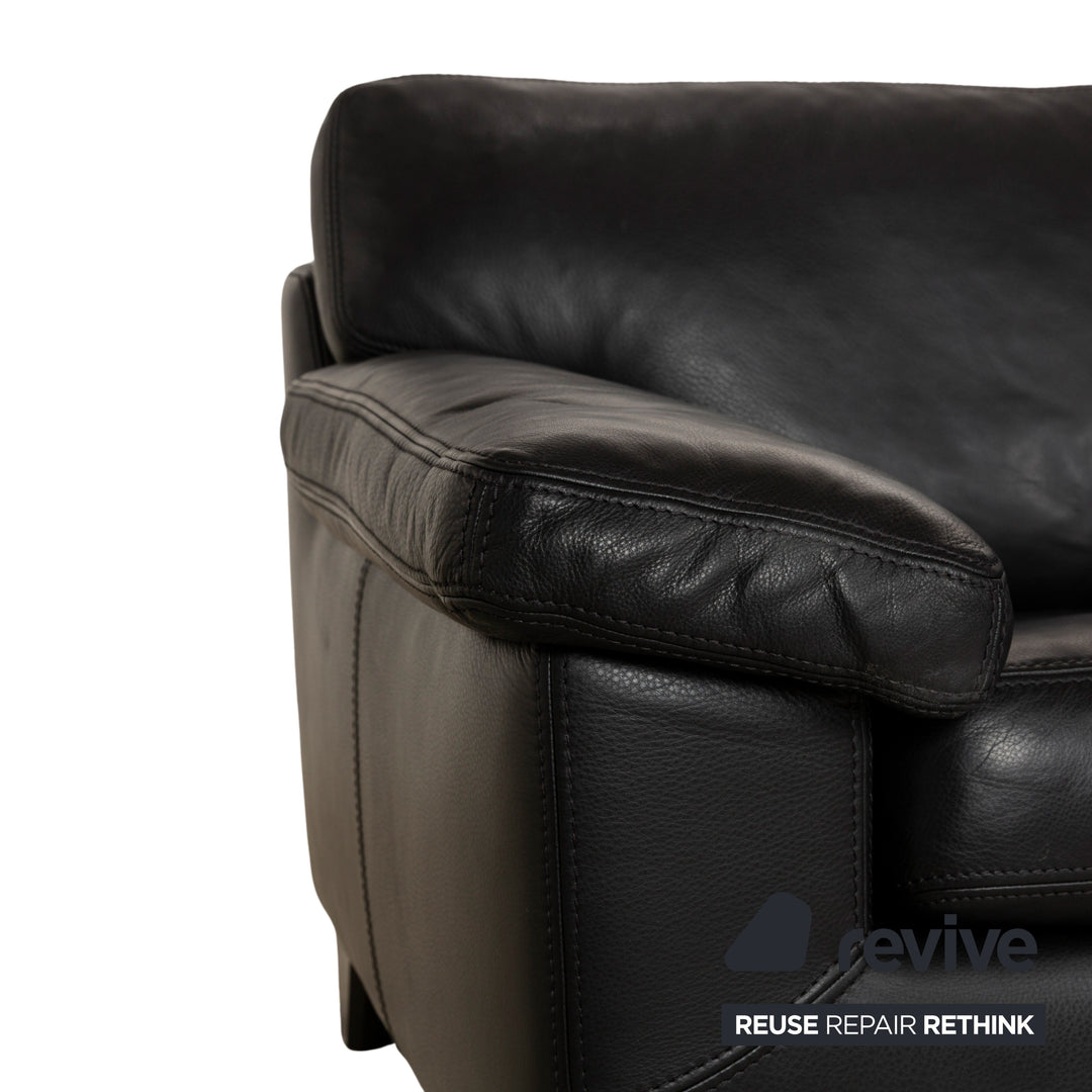Machalke Diego Leather Corner Sofa Set Black Récamiere Right Sofa Couch Stool