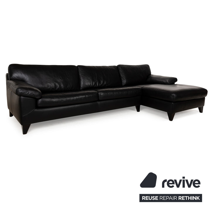 Machalke Diego Leather Corner Sofa Set Black Récamiere Right Sofa Couch Stool