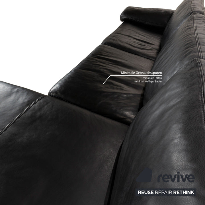Machalke Diego Leather Corner Sofa Set Black Récamiere Right Sofa Couch Stool