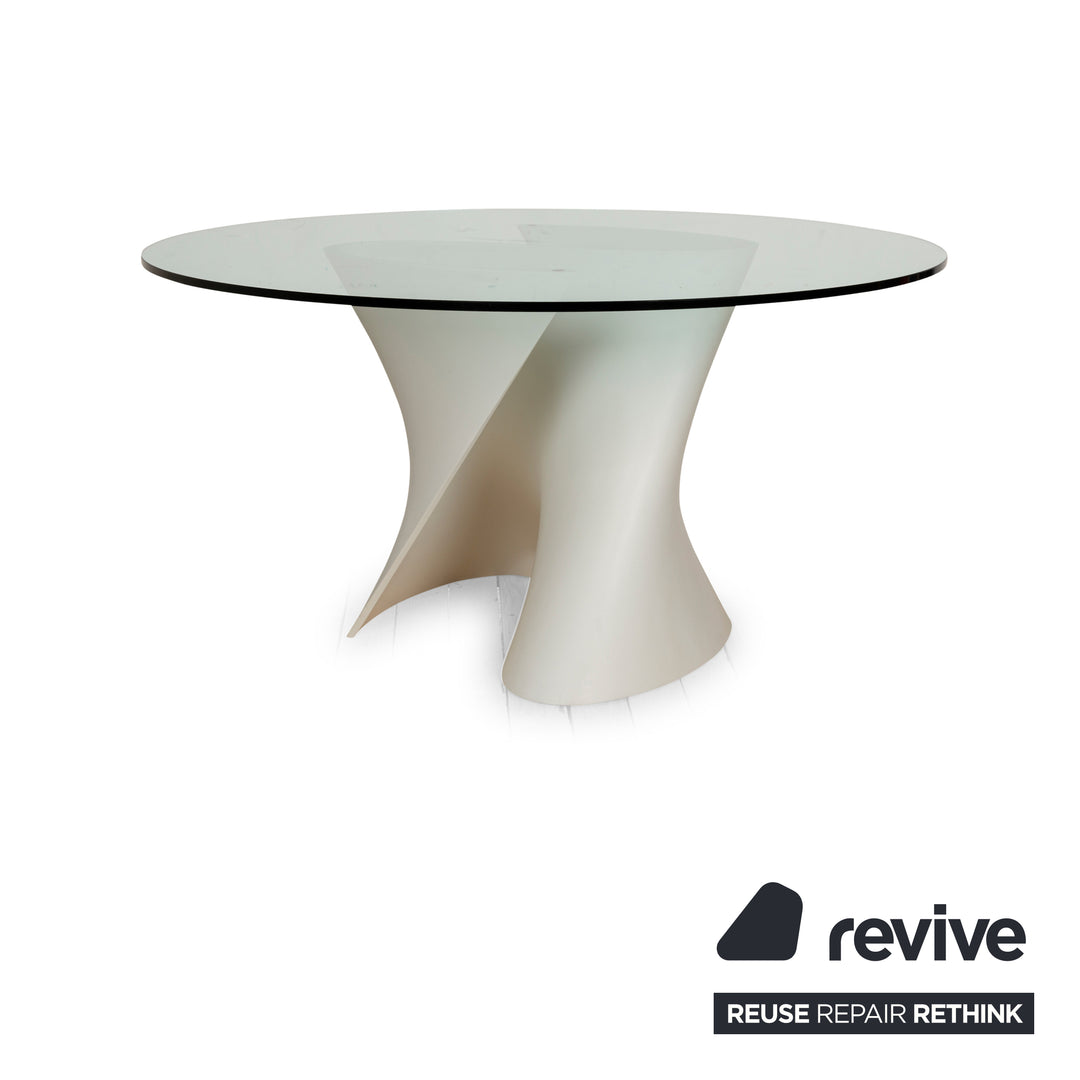 MDF Italia S-Tavle Glass Dining Table White Cream