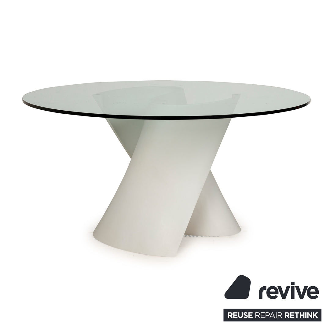 MDF Italia S-Tavle Glass Dining Table White Cream