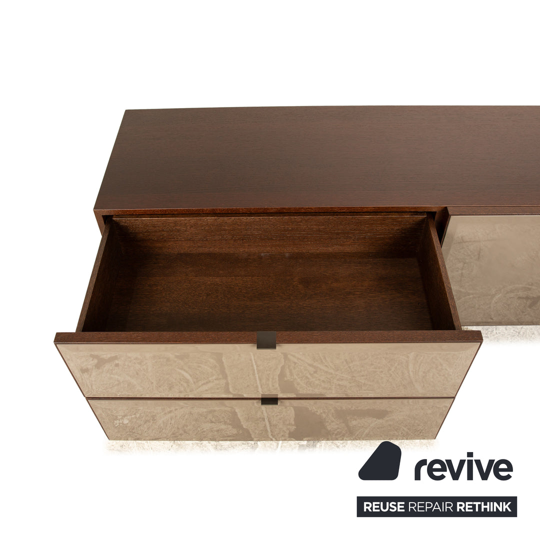 Minotti Morrison Wood Glass Sideboard Brown Chest of Drawers