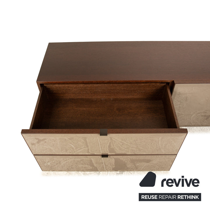 Minotti Morrison Wood Glass Sideboard Brown Chest of Drawers