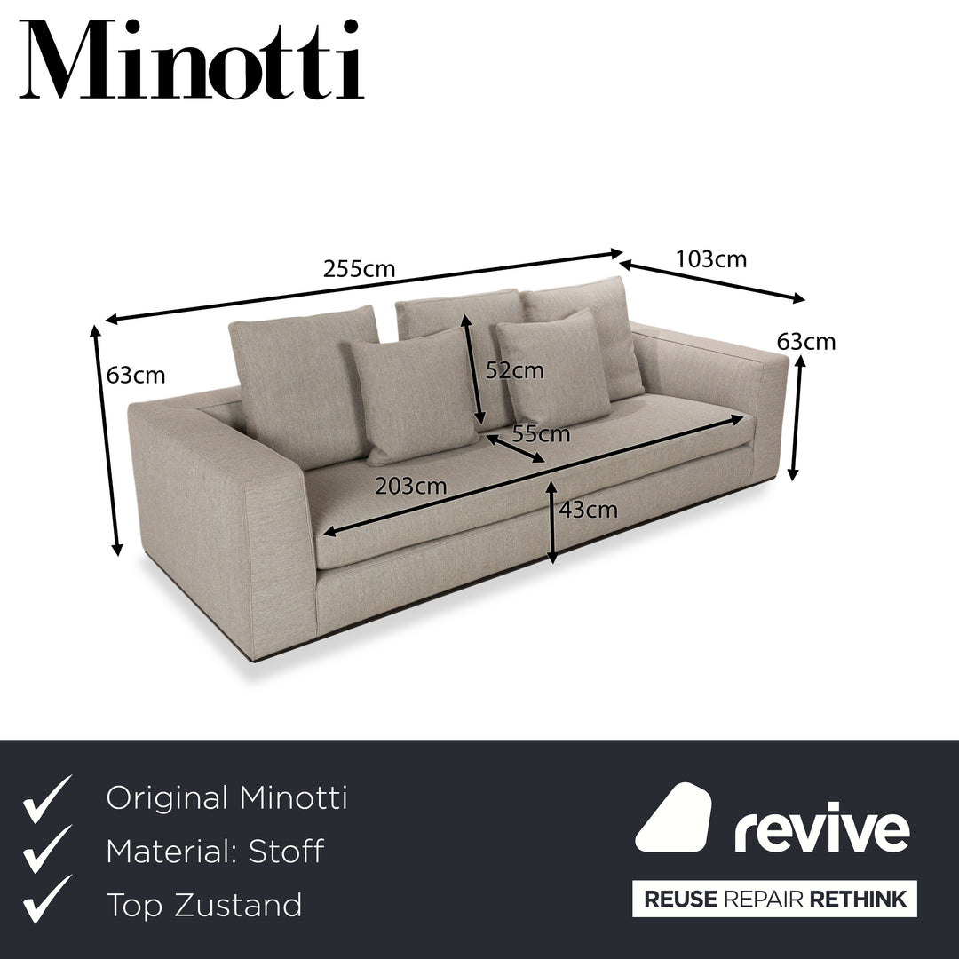 Minotti Powell Fabric Three-Seater Gray Sofa Couch