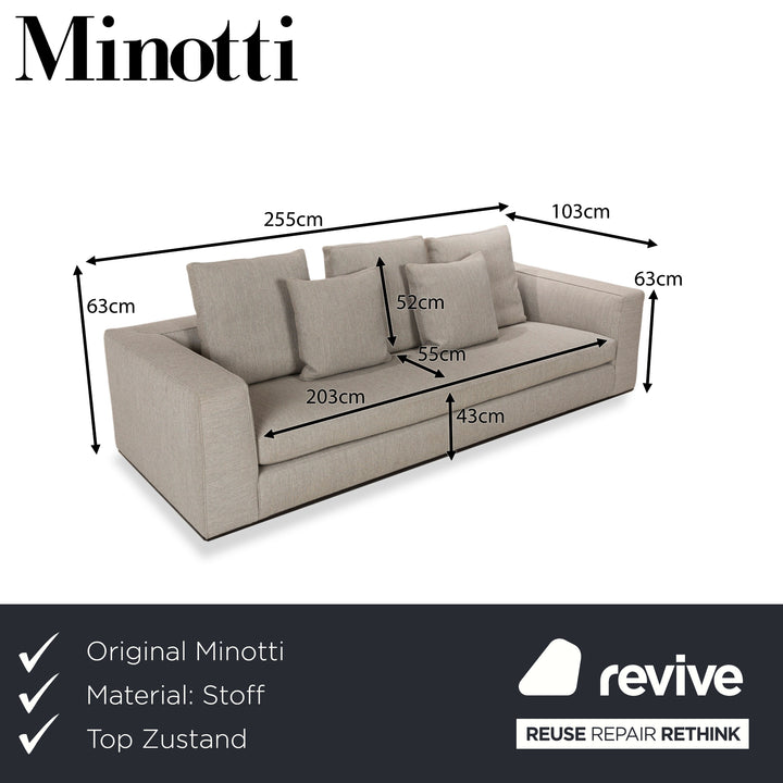 Minotti Powell Fabric Three-Seater Gray Sofa Couch
