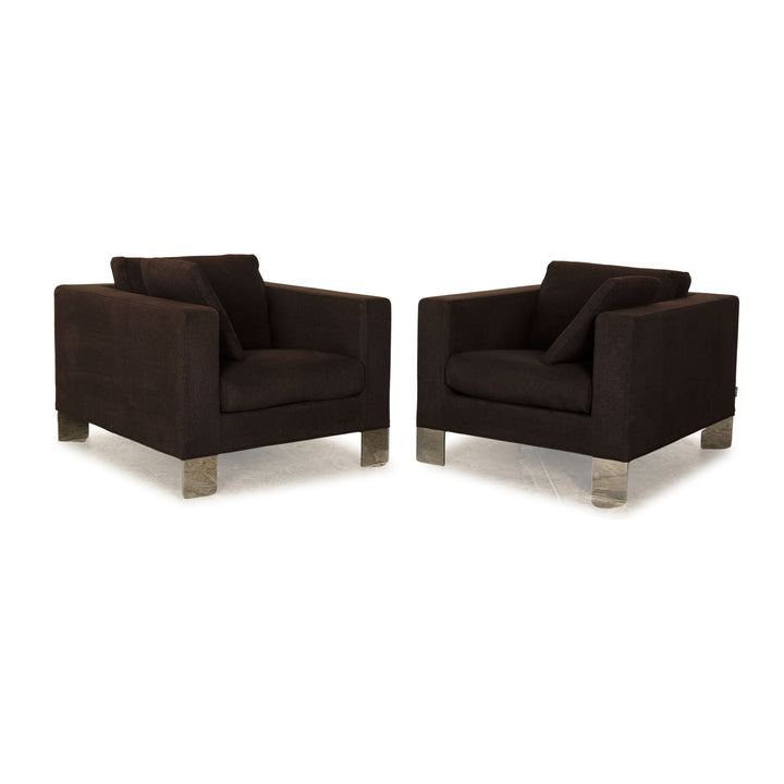 Minotti Fabric Armchair Set Grey Brown