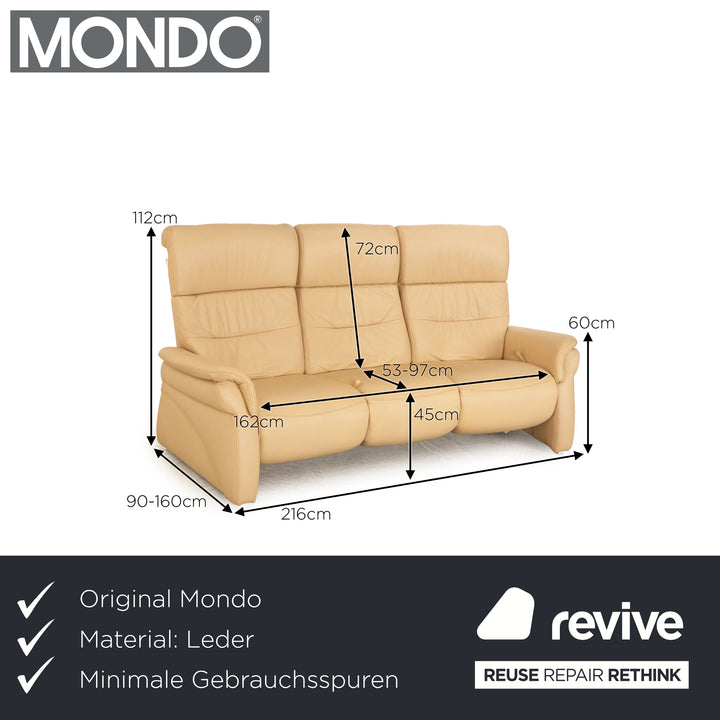 Mondo Lazise Leder Dreisitzer Creme Sofa Couch manuelle Funktion