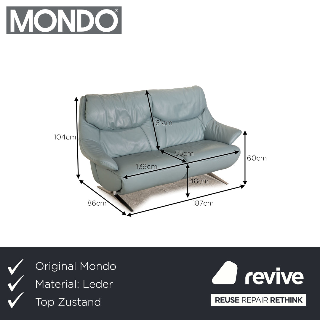 Mondo Malu Leder Zweisitzer Blau Hellblau Sofa Couch