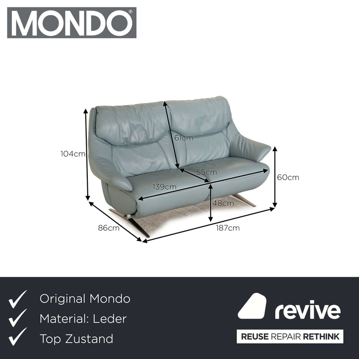 Mondo Malu Leder Zweisitzer Blau Hellblau Sofa Couch
