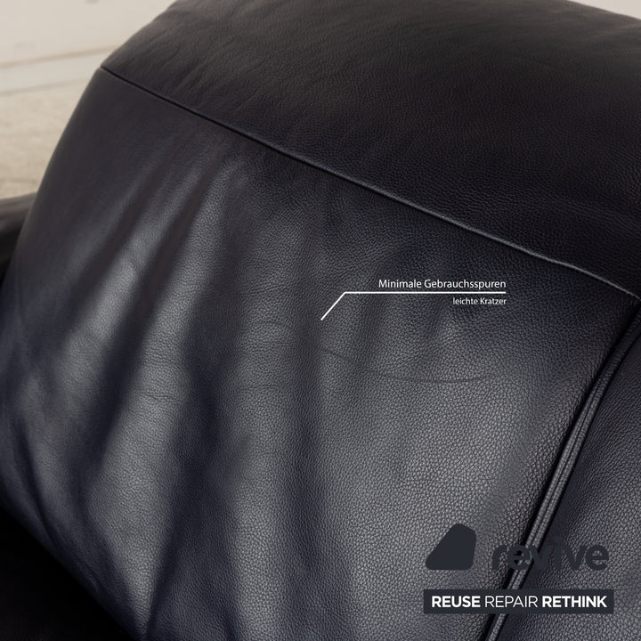 Musterring MR 6070 Leather Two-Seater Dark Blue Black Manual Function Sofa Couch