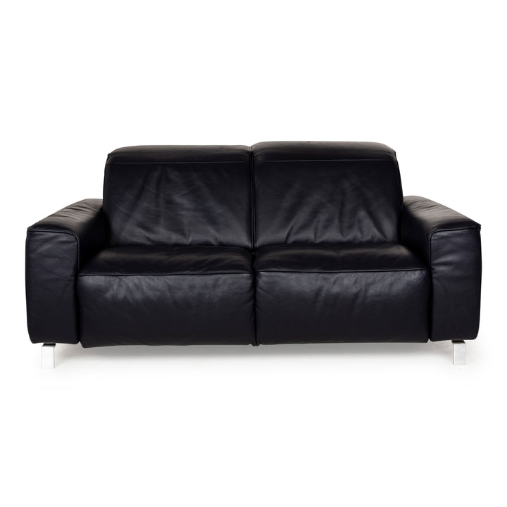 Musterring MR 6070 Leather Two-Seater Dark Blue Black Manual Function Sofa Couch