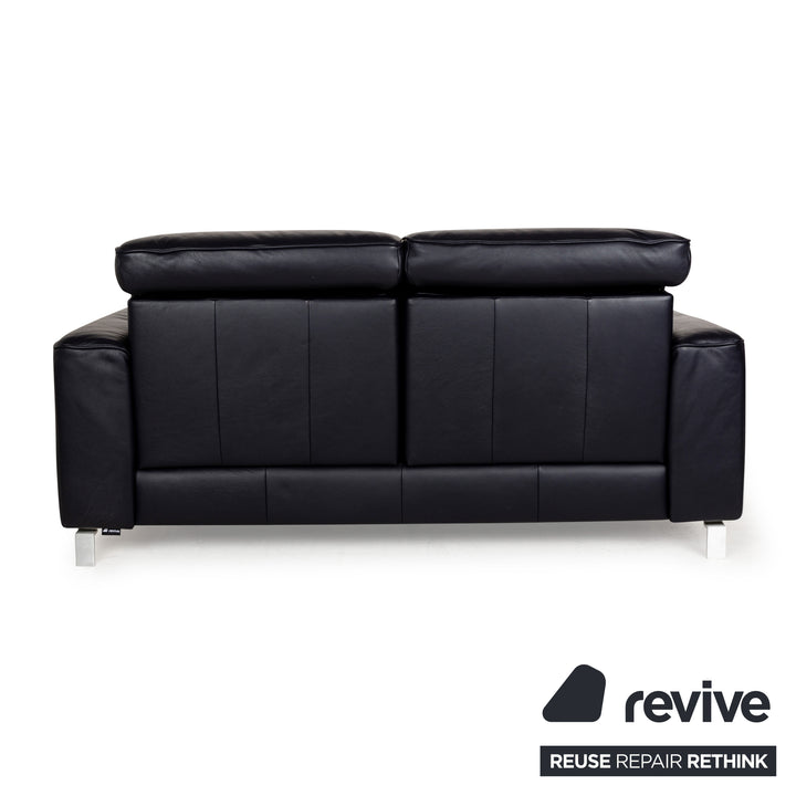 Musterring MR 6070 Leather Two-Seater Dark Blue Black Manual Function Sofa Couch