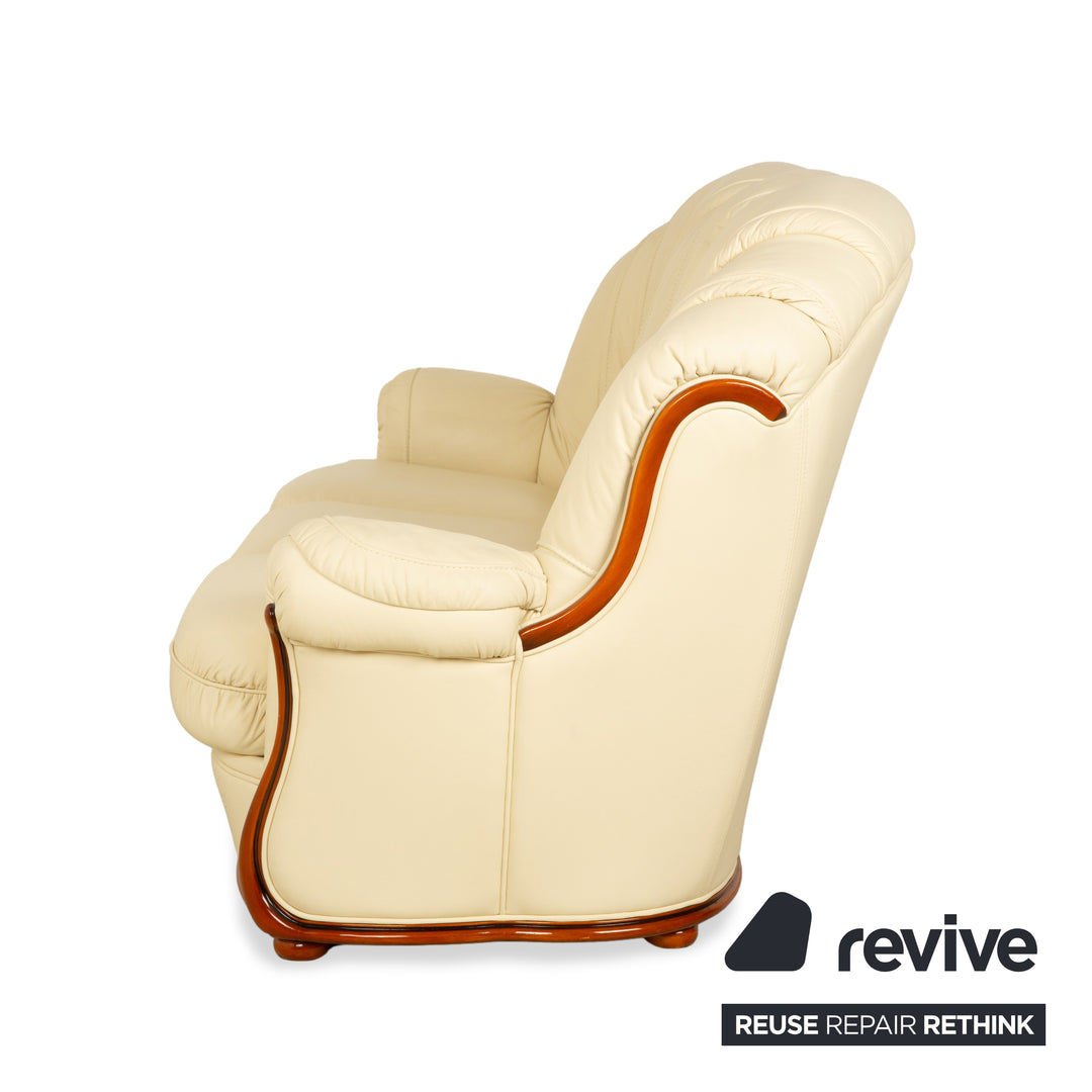 Nieri Leder Dreisitzer Creme Beige Eierschale Sofa Couch