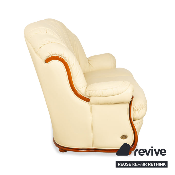 Nieri Leder Dreisitzer Creme Beige Eierschale Sofa Couch