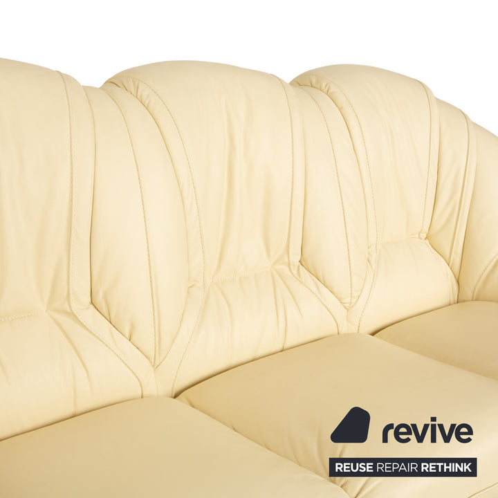 Nieri Leder Dreisitzer Creme Beige Eierschale Sofa Couch