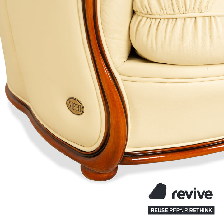 Nieri Leder Dreisitzer Creme Beige Eierschale Sofa Couch