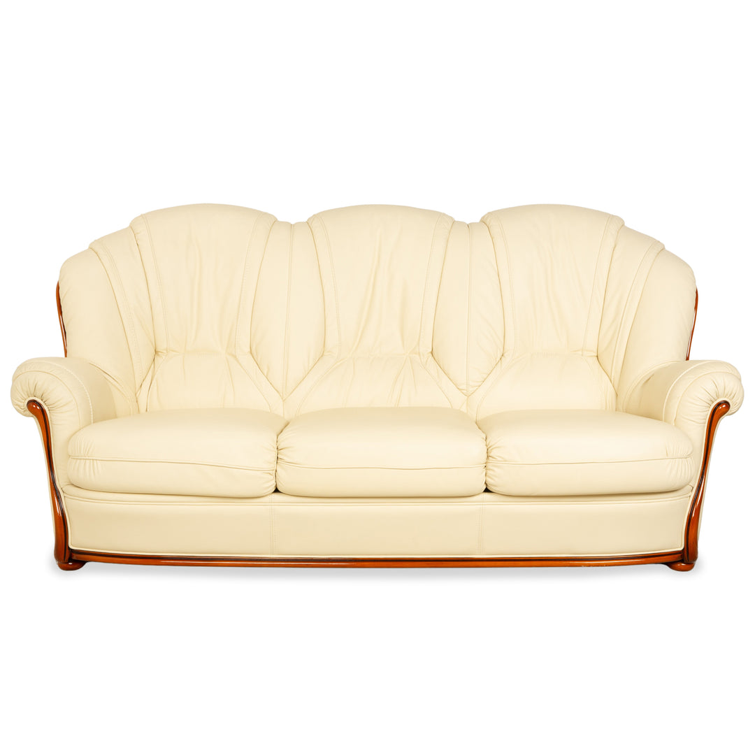Nieri Leder Dreisitzer Creme Beige Eierschale Sofa Couch